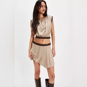 Free People Mini Mundet Skirt Set Beige NWT Womens Size XL Lace Detail